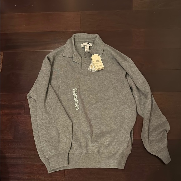 Gray Crewneck Sweater with Quarter-Zip Collar - Picture 1 of 6